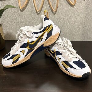 Nike White and Navy Athletic Shoes with Yellow Accents